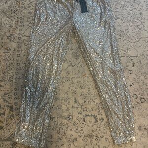 Cable & Gauge Silver Sequin Straight Leg Pants